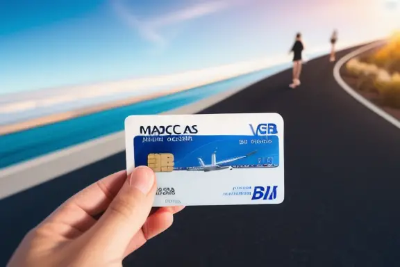 Person holding a travel-themed credit card
